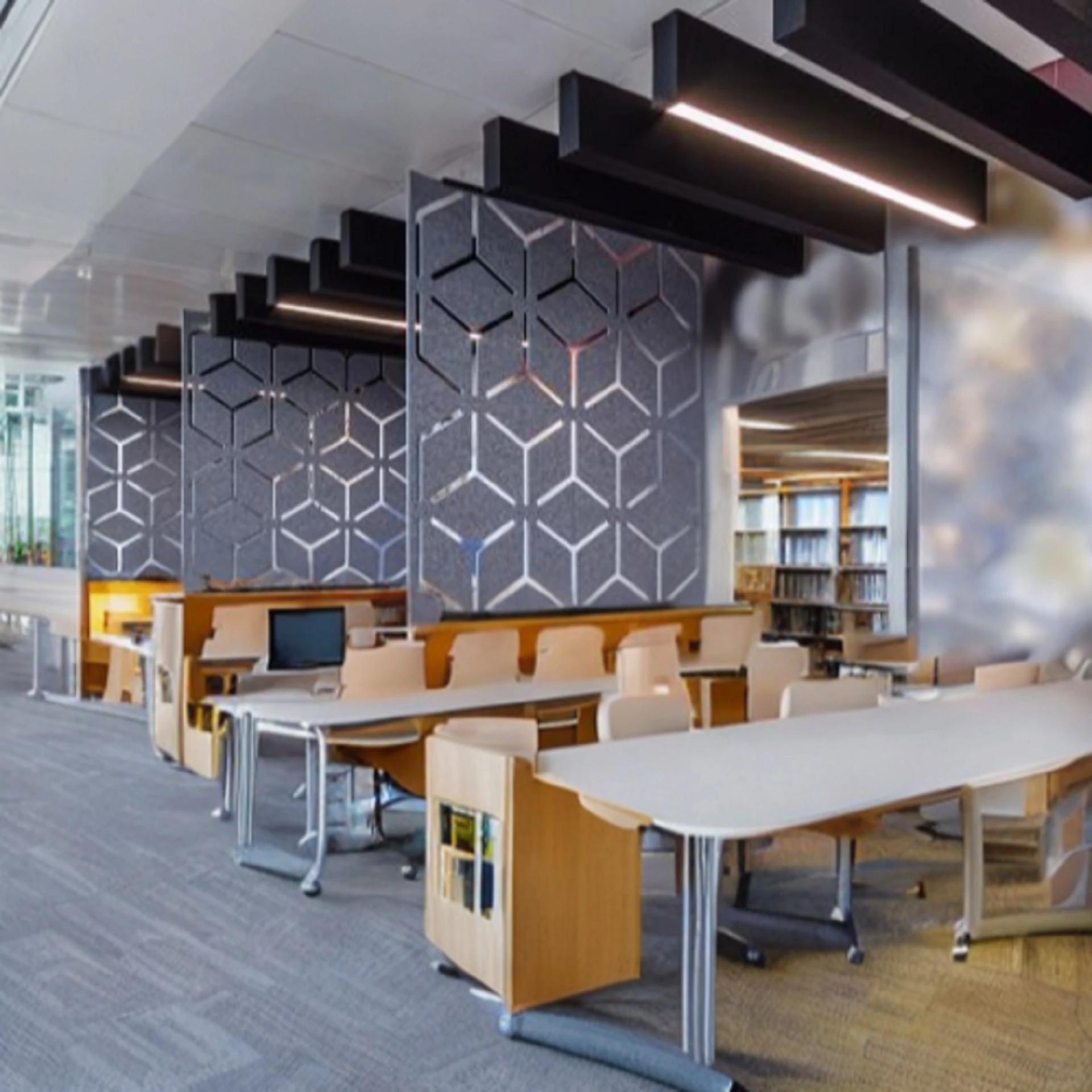Geometric PET acoustic panels in a collaborative workspace